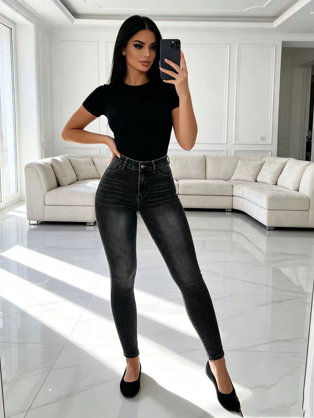 ZARA American Sexy Black Gray Gradient Distressed Skinny Jeans Hip Hugging Pants